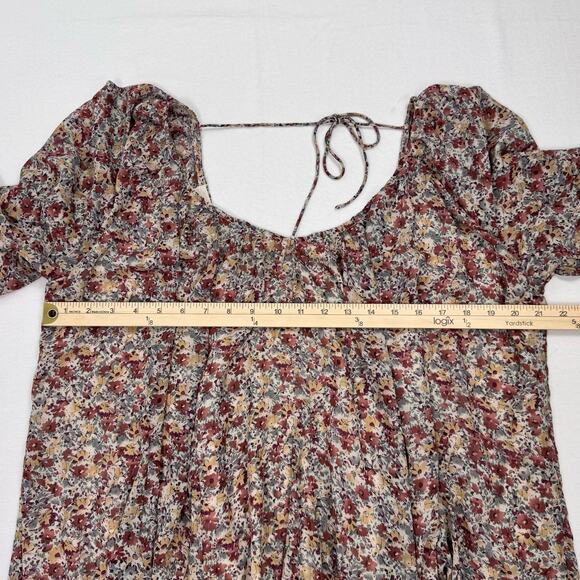 Storia Women's Georgette Boho Ditsy Floral Mini Dress Medium Brown Taupe - Picture 13 of 15